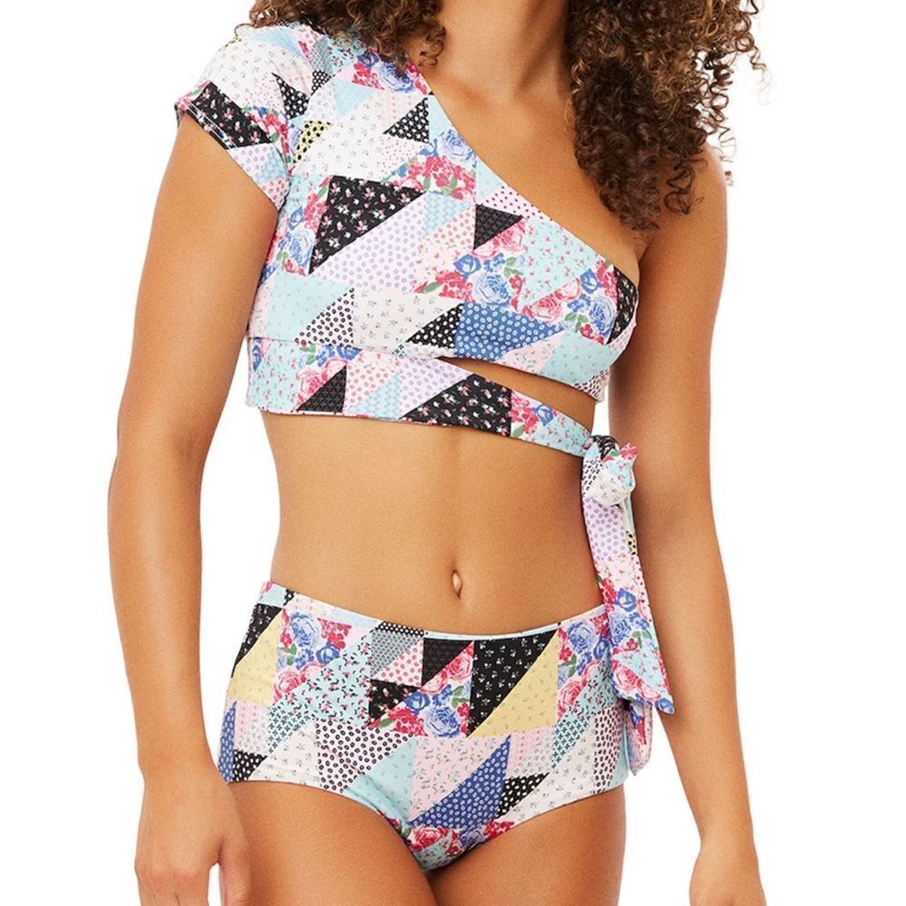 Frankies Bikinis Patchwork Halterneck Bikini Top and Puck Bikini Bottom Medium